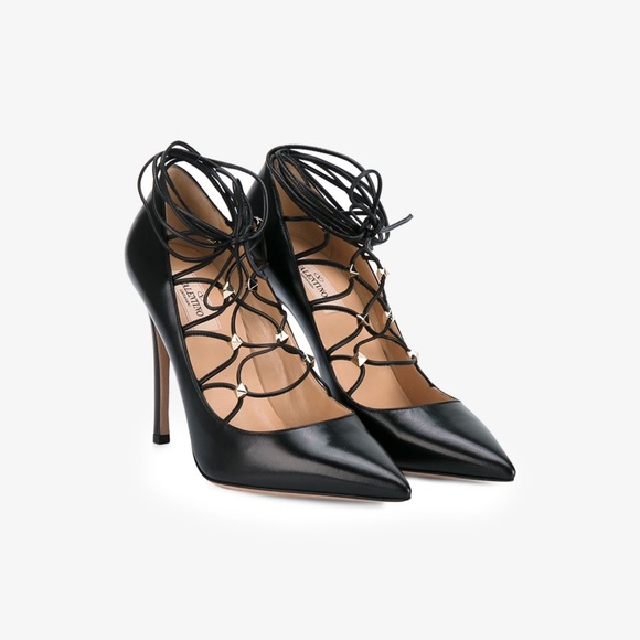 Valentino - Black Lace up Pumps - Picture 3 of 16